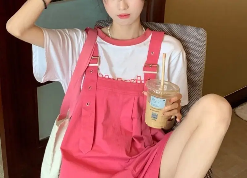 Pink High-Waist Overalls for Girls Student Style — feature 37