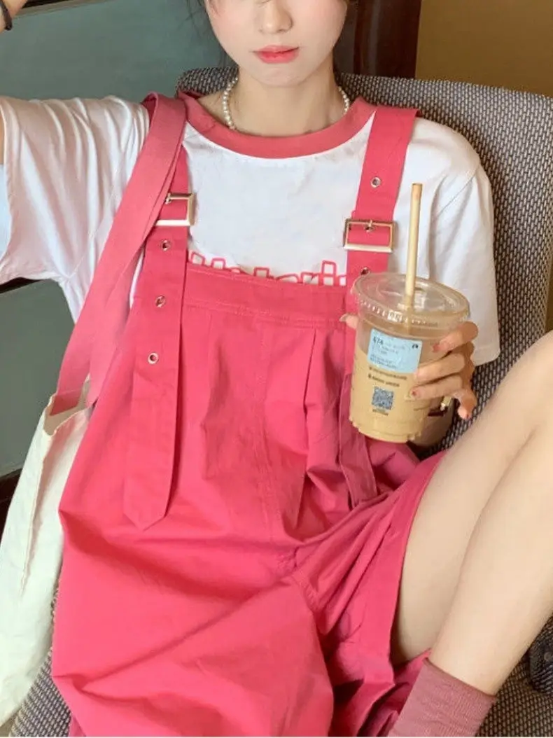 Pink High-Waist Overalls for Girls Student Style — feature 38