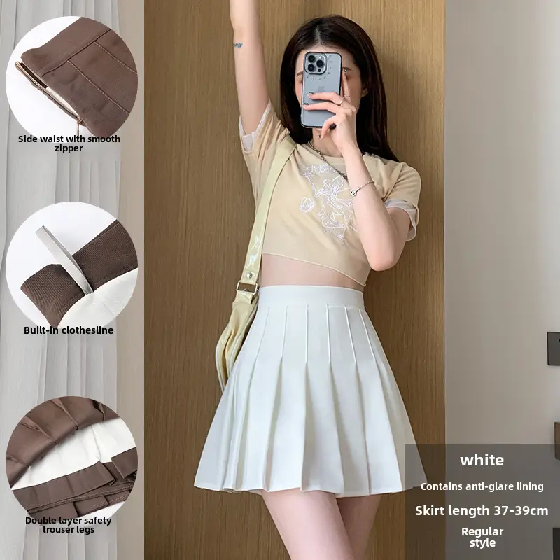 Women Pleated Skirt Grey High Waist Slimming Suit