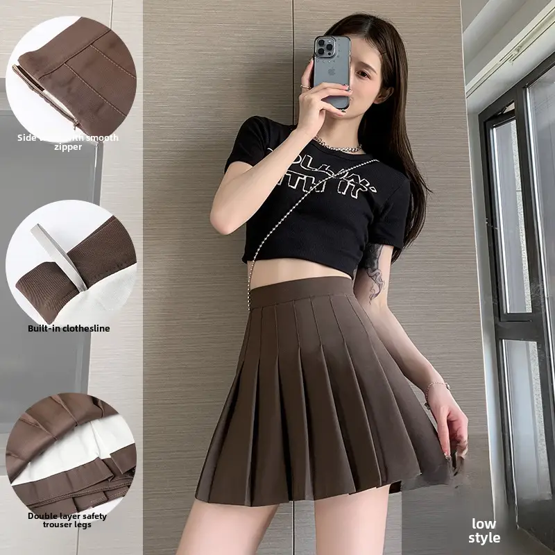 Women Pleated Skirt Grey High Waist Slimming Suit