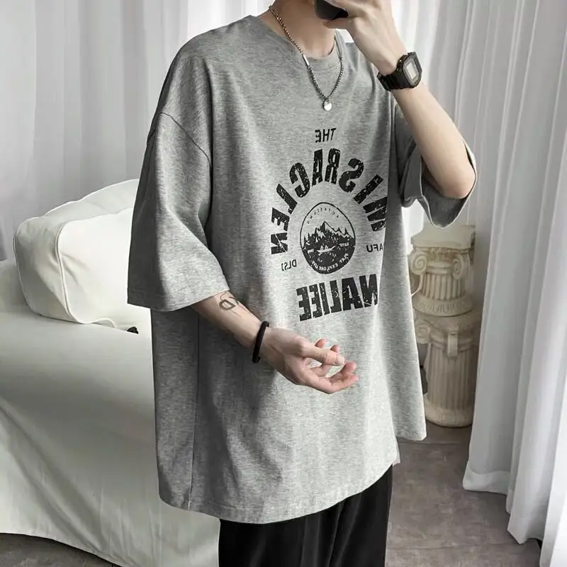 Men Grey Graphic T-Shirt Short Sleeve Casual Wear - Image 2