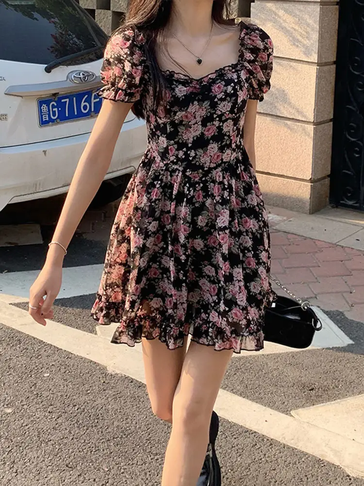 French Floral Dress 2022 Summer Thin Waist - Image 2