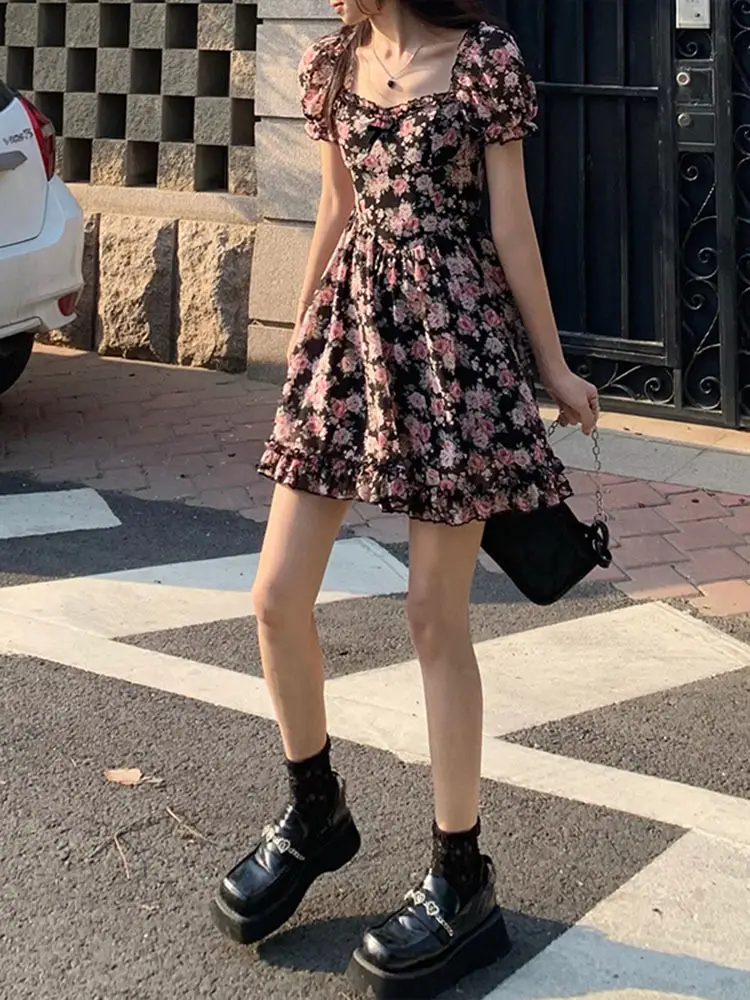 French Floral Dress 2022 Summer Thin Waist - Image 3