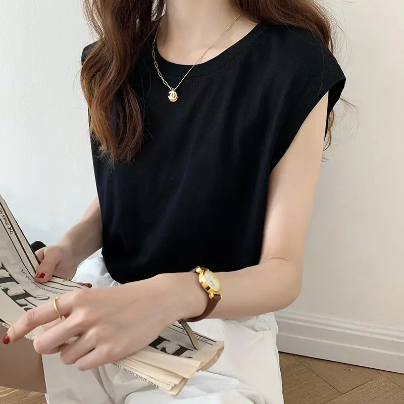 Women White Sleeveless T-Shirt Loose Fit Summer Top - Image 9