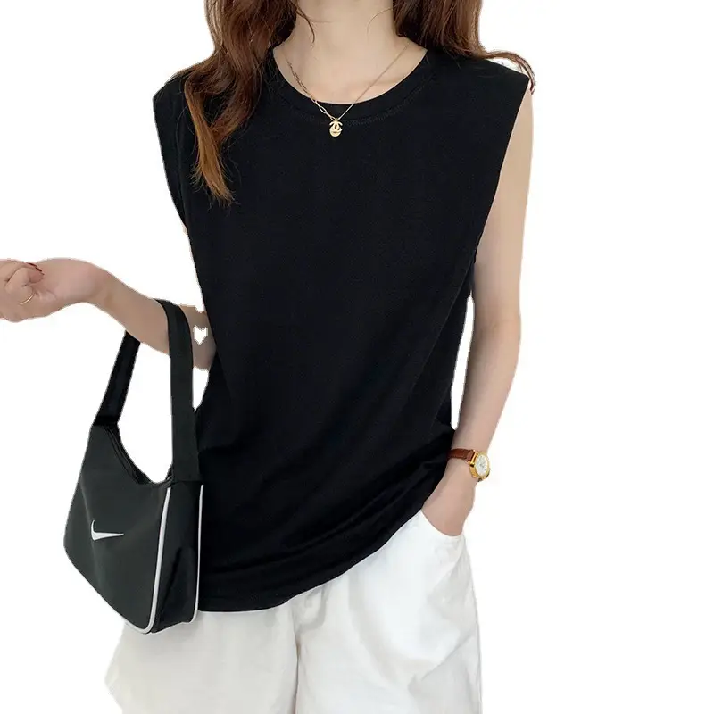 Women White Sleeveless T-Shirt Loose Fit Summer Top - Image 11