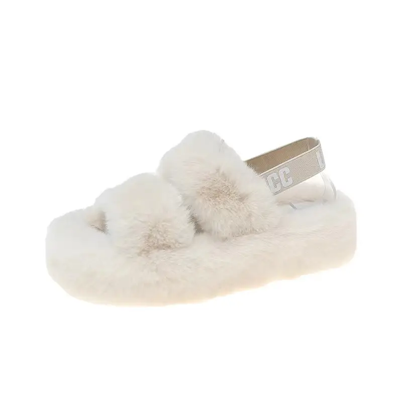 Foreign Trade Furry Slippers 2022 European and American Large Size Women's Shoes with Back Strap for Home Use, Flat Non-Slip Warm Candy-Colored Slippers - Image 8