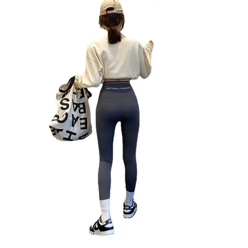 Women Cross Neck Slim Yoga Leggings Black - Image 7