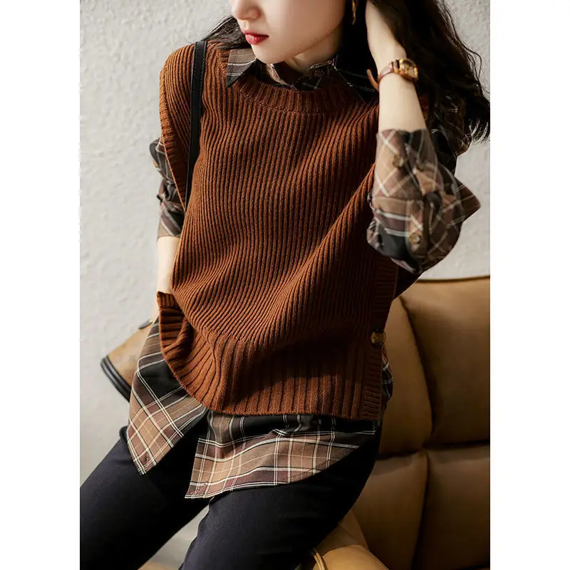 Maoning's New Autumn Japanese Style Round Neck Knitted Vest