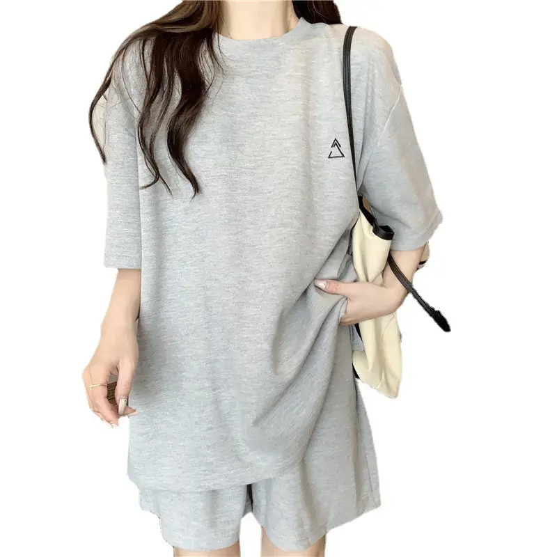 Women's 2023 Summer Casual Shorts Set Light Blue Loose Fit Large