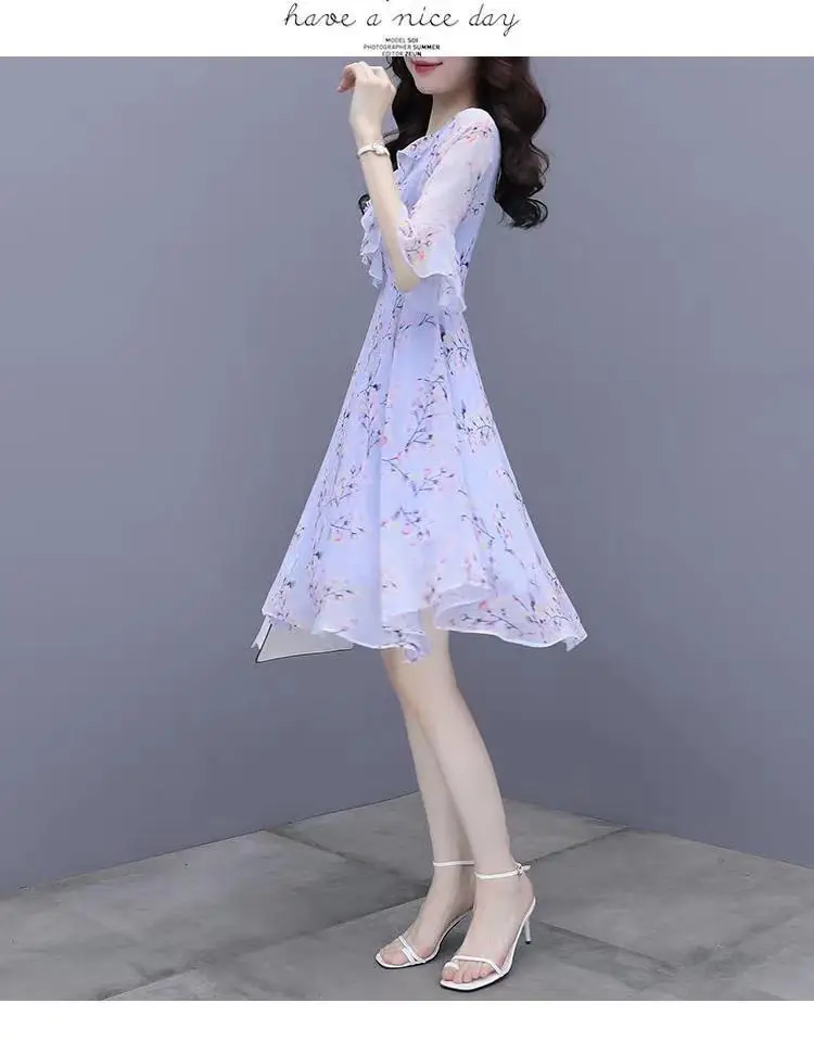 Women French Waist Dress Pink Floral Short Sleeve — feature 23