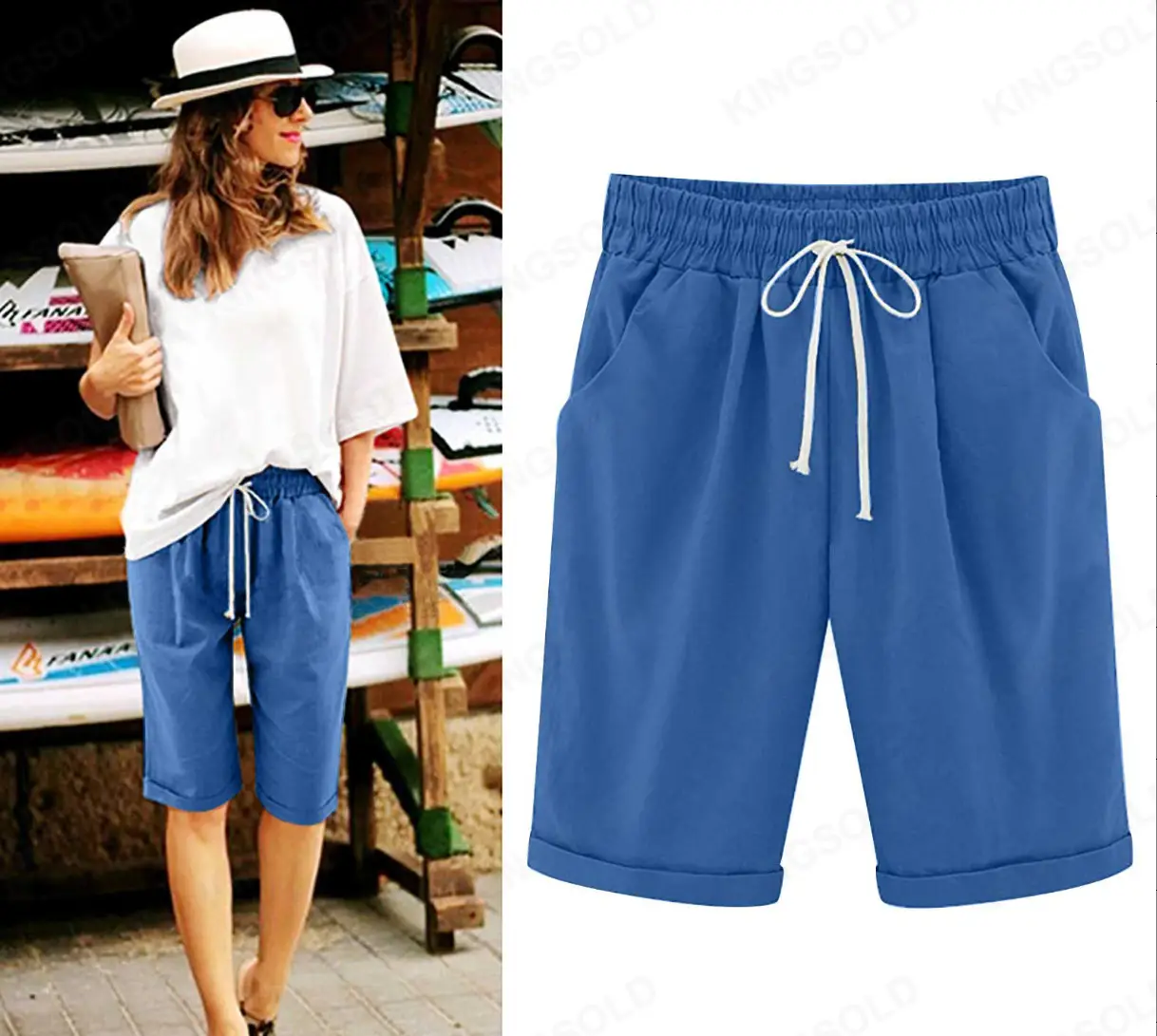 Women's Pink Cotton Drawstring Shorts Large - Image 13