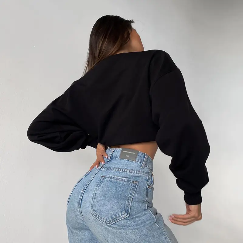 Orange Velvet Crop Top with Long Sleeves and Round Neck — feature 24