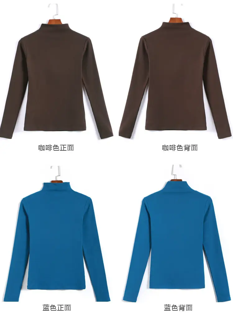 Women Brown Turtleneck Long Sleeve T-Shirt Mid Collar — feature 29