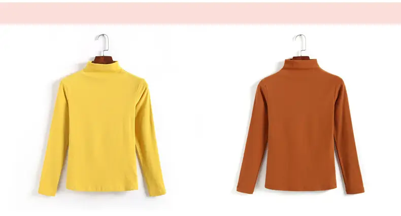 Women Brown Turtleneck Long Sleeve T-Shirt Mid Collar — feature 30