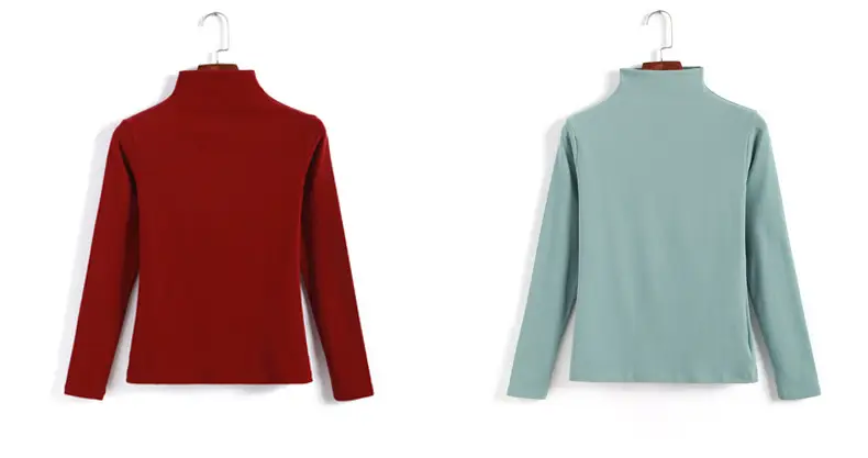 Women Brown Turtleneck Long Sleeve T-Shirt Mid Collar — feature 31