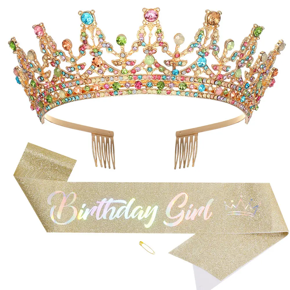 Rose Gold Diamond Crown Headband for Girls Birthday Party