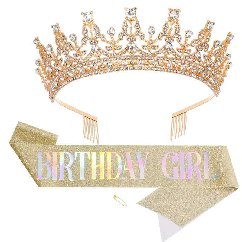 Rose Gold Diamond Crown Headband for Girls Birthday Party