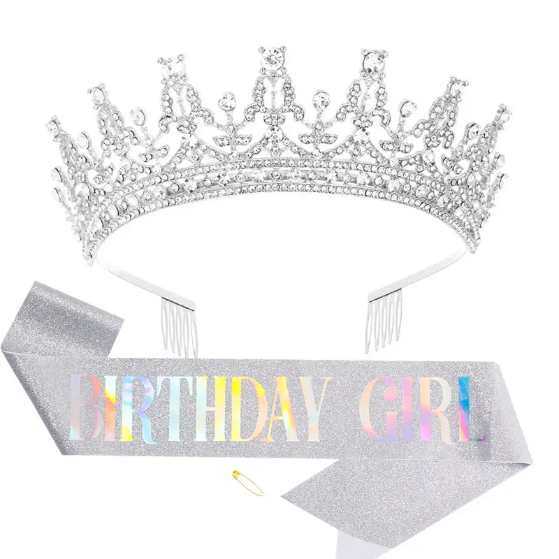 Rose Gold Diamond Crown Headband for Girls Birthday Party