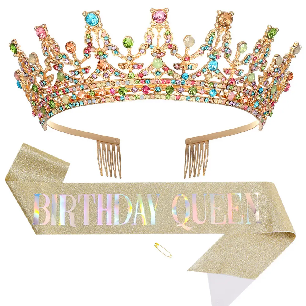 Rose Gold Diamond Crown Headband for Girls Birthday Party