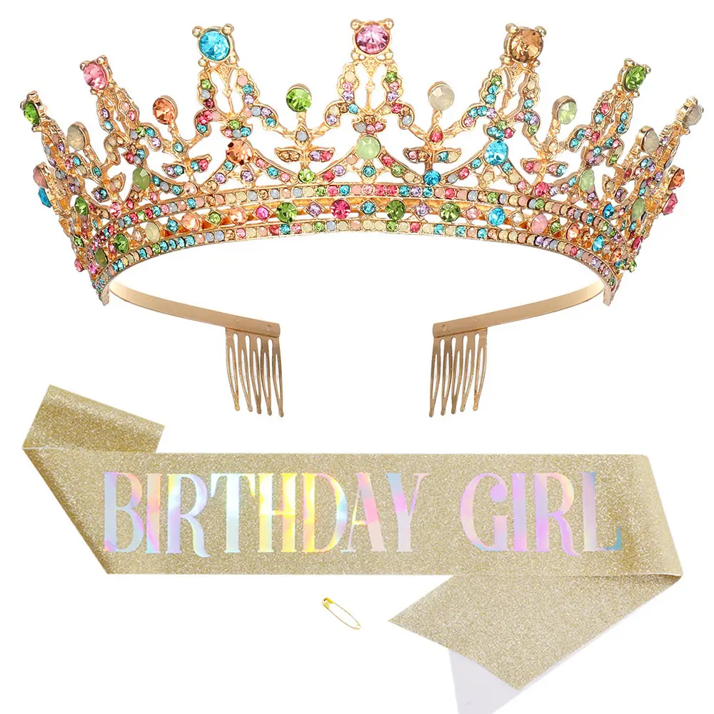 Rose Gold Diamond Crown Headband for Girls Birthday Party