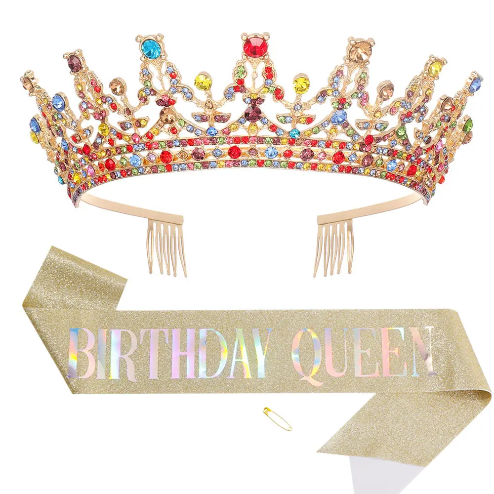 Rose Gold Diamond Crown Headband for Girls Birthday Party