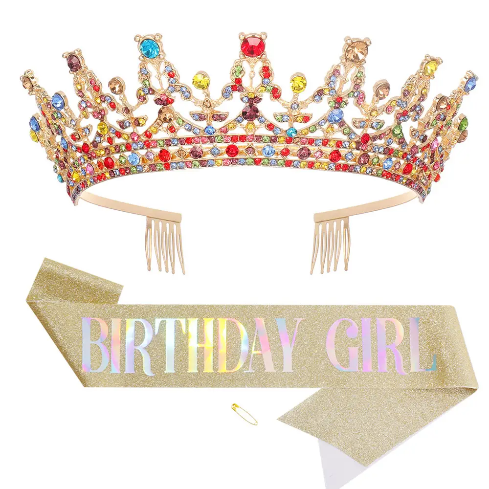Rose Gold Diamond Crown Headband for Girls Birthday Party