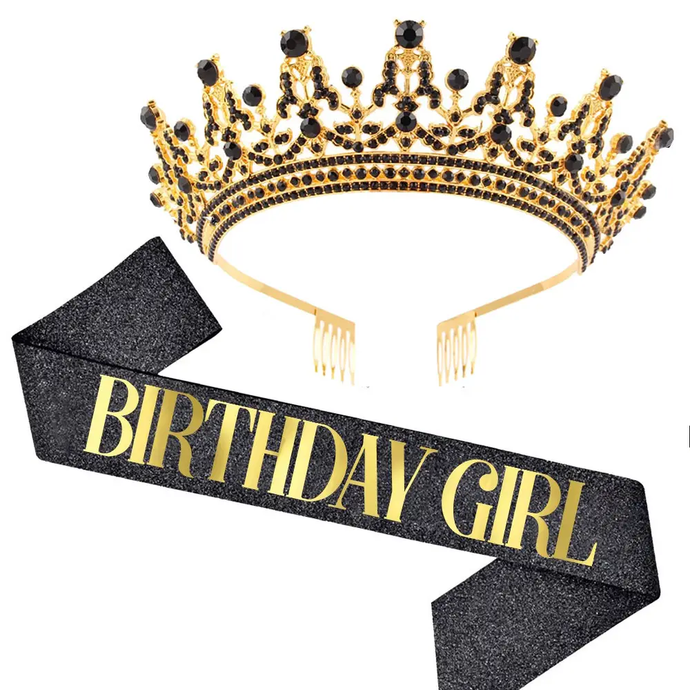 Rose Gold Diamond Crown Headband for Girls Birthday Party
