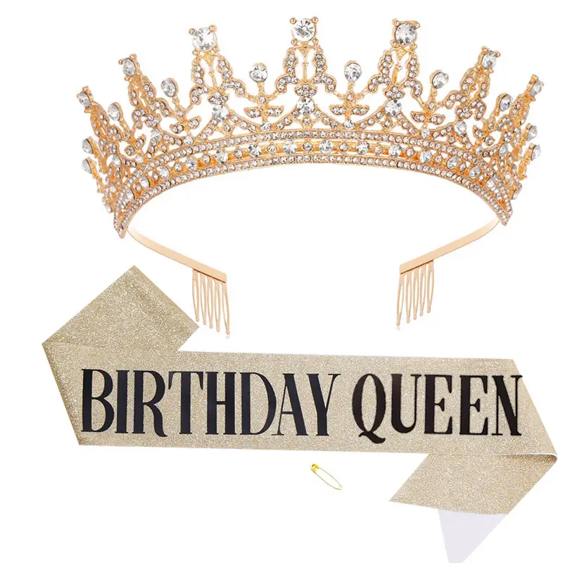 Rose Gold Diamond Crown Headband for Girls Birthday Party