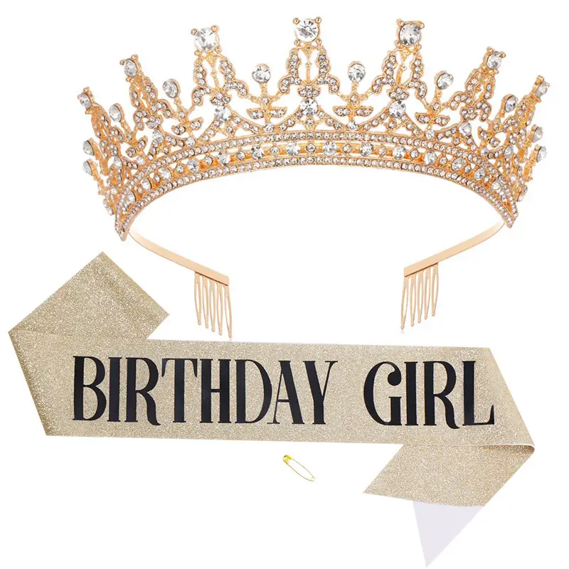 Rose Gold Diamond Crown Headband for Girls Birthday Party