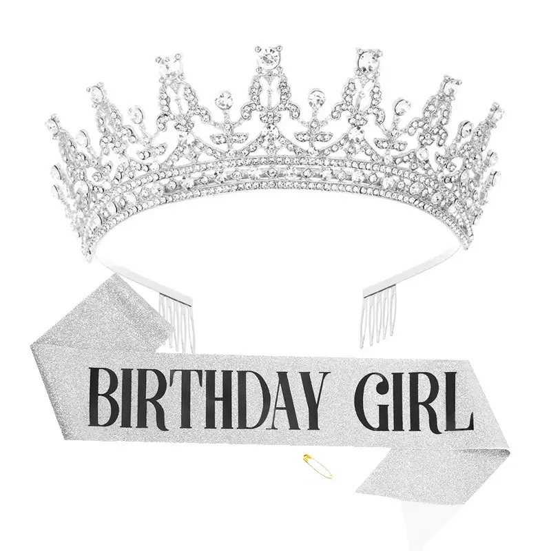 Rose Gold Diamond Crown Headband for Girls Birthday Party