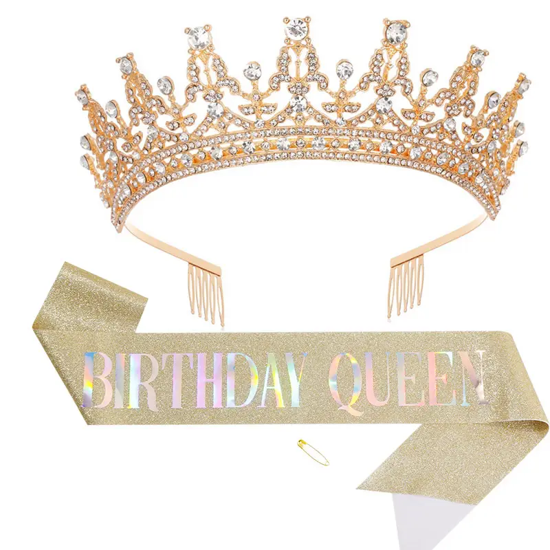 Rose Gold Diamond Crown Headband for Girls Birthday Party