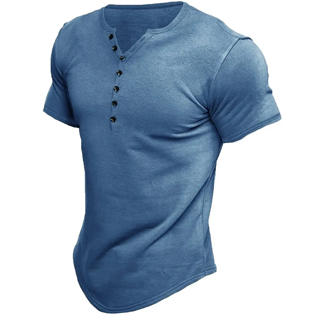 Men's Brown Button Front T-Shirt Short Sleeve Solid Color - Image 9