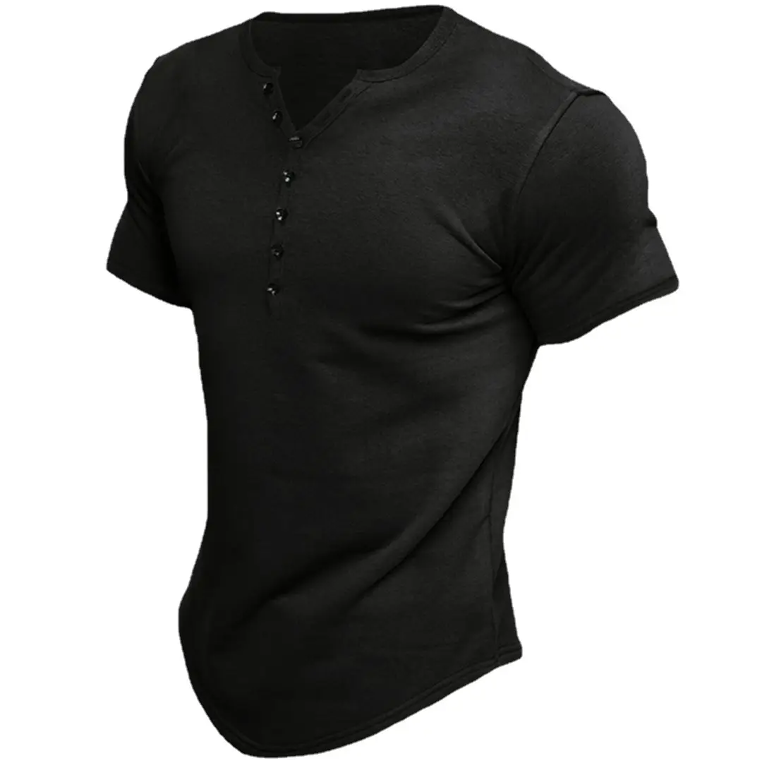Men's Brown Button Front T-Shirt Short Sleeve Solid Color - Image 12