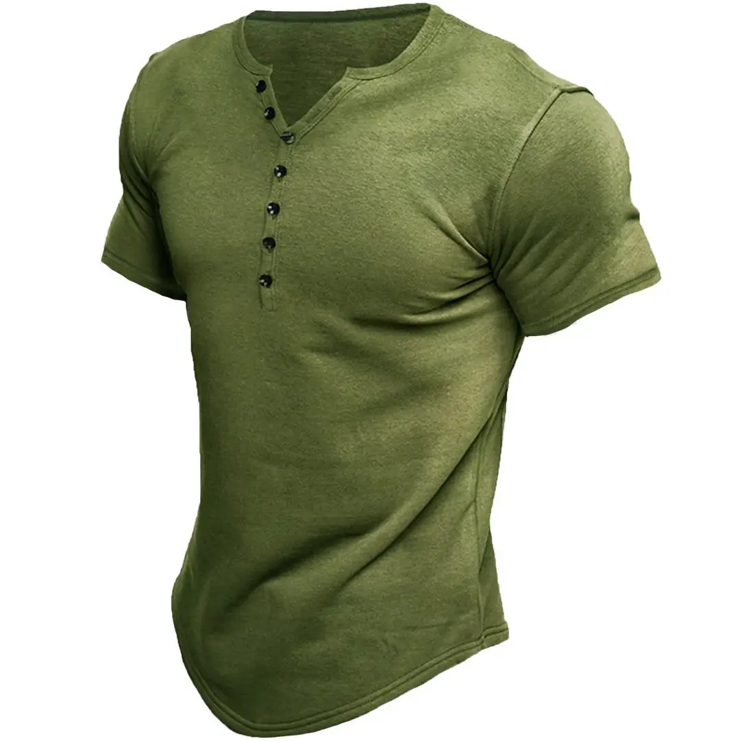 Men's Brown Button Front T-Shirt Short Sleeve Solid Color - Image 3
