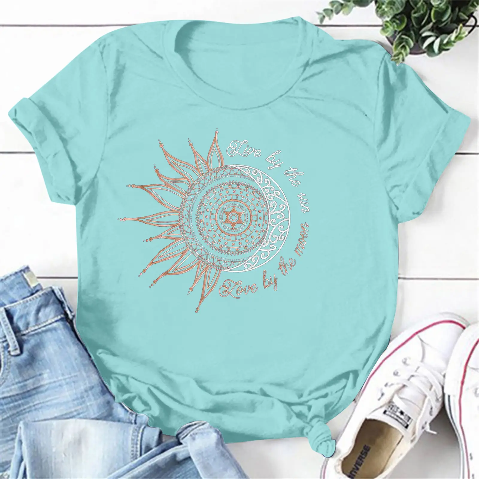 Women's Red Sunflower Print Loose Pullover T-Shirt - Image 17