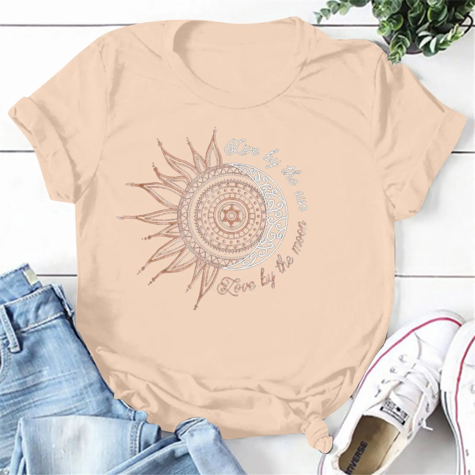 Women's Red Sunflower Print Loose Pullover T-Shirt - Image 20