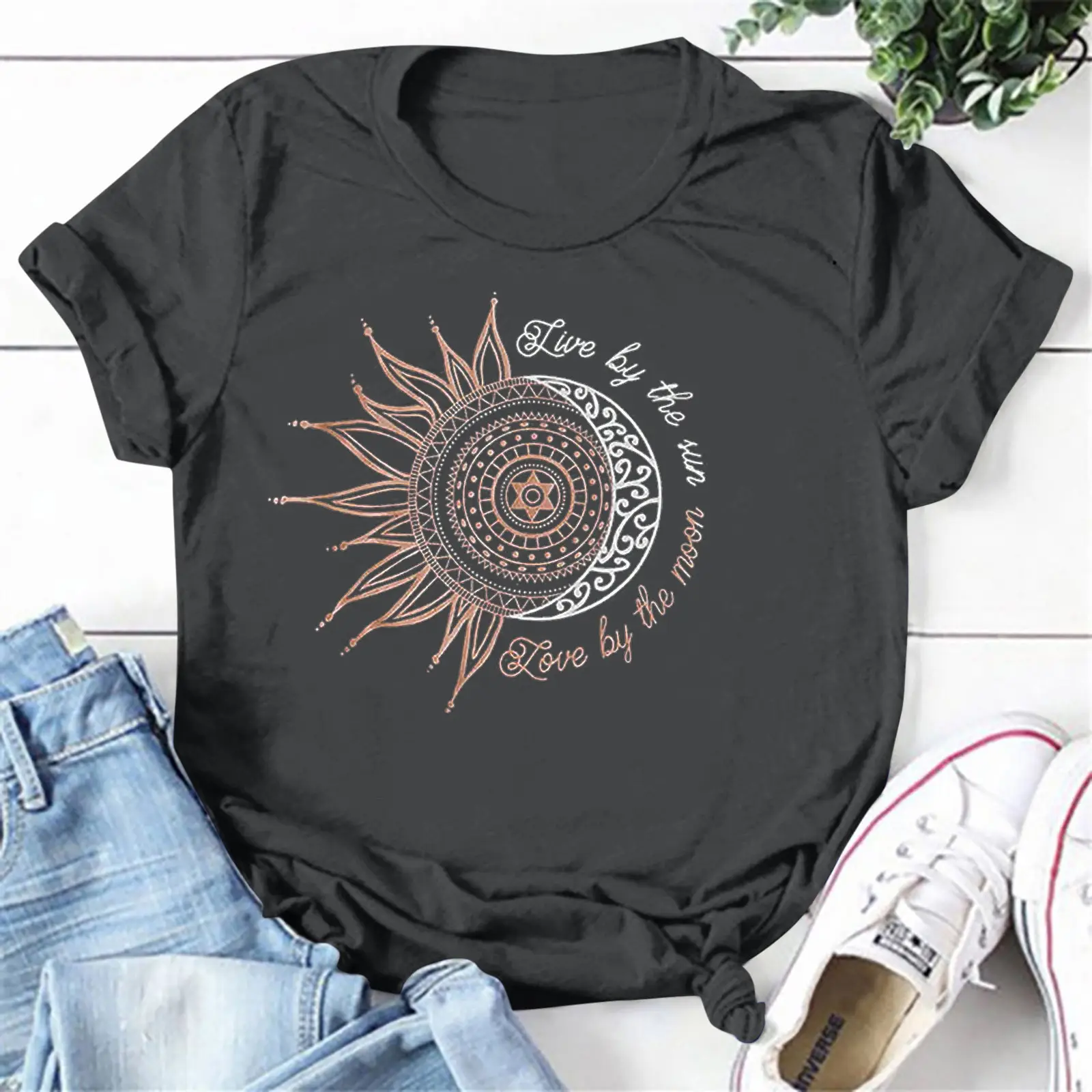 Women's Red Sunflower Print Loose Pullover T-Shirt - Image 23
