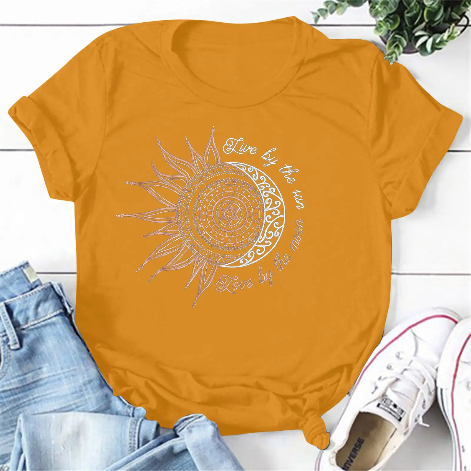 Women's Red Sunflower Print Loose Pullover T-Shirt - Image 12