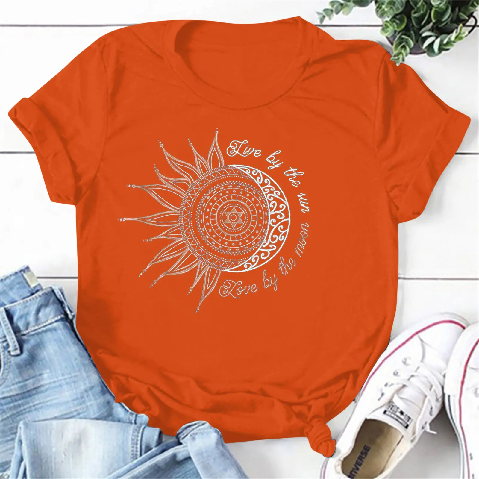 Women's Red Sunflower Print Loose Pullover T-Shirt - Image 14