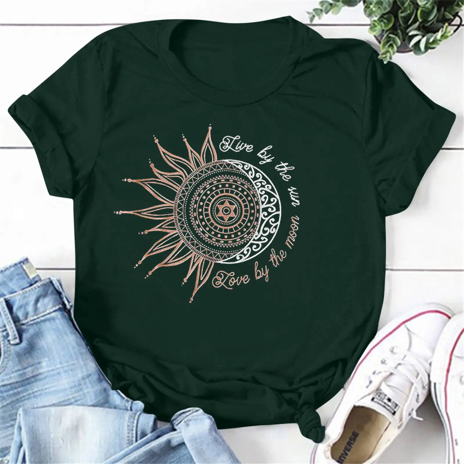 Women's Red Sunflower Print Loose Pullover T-Shirt - Image 15