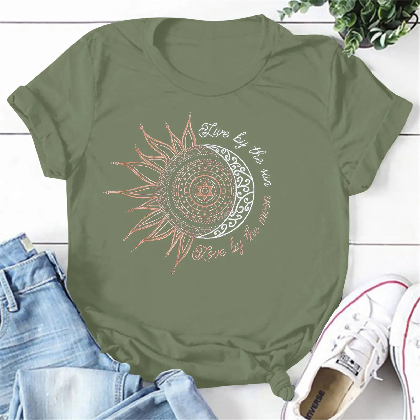 Women's Red Sunflower Print Loose Pullover T-Shirt - Image 16