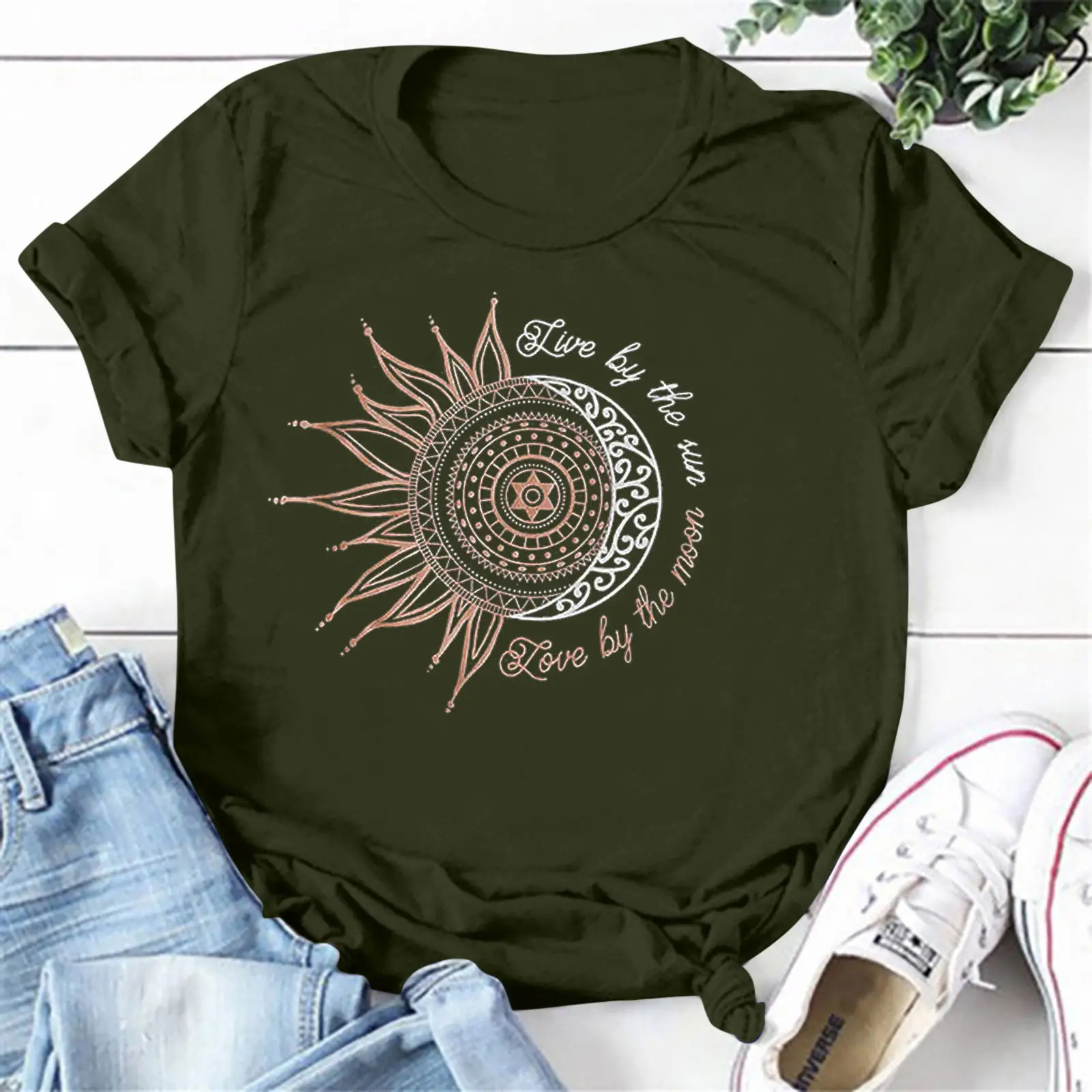 Women's Red Sunflower Print Loose Pullover T-Shirt - Image 19