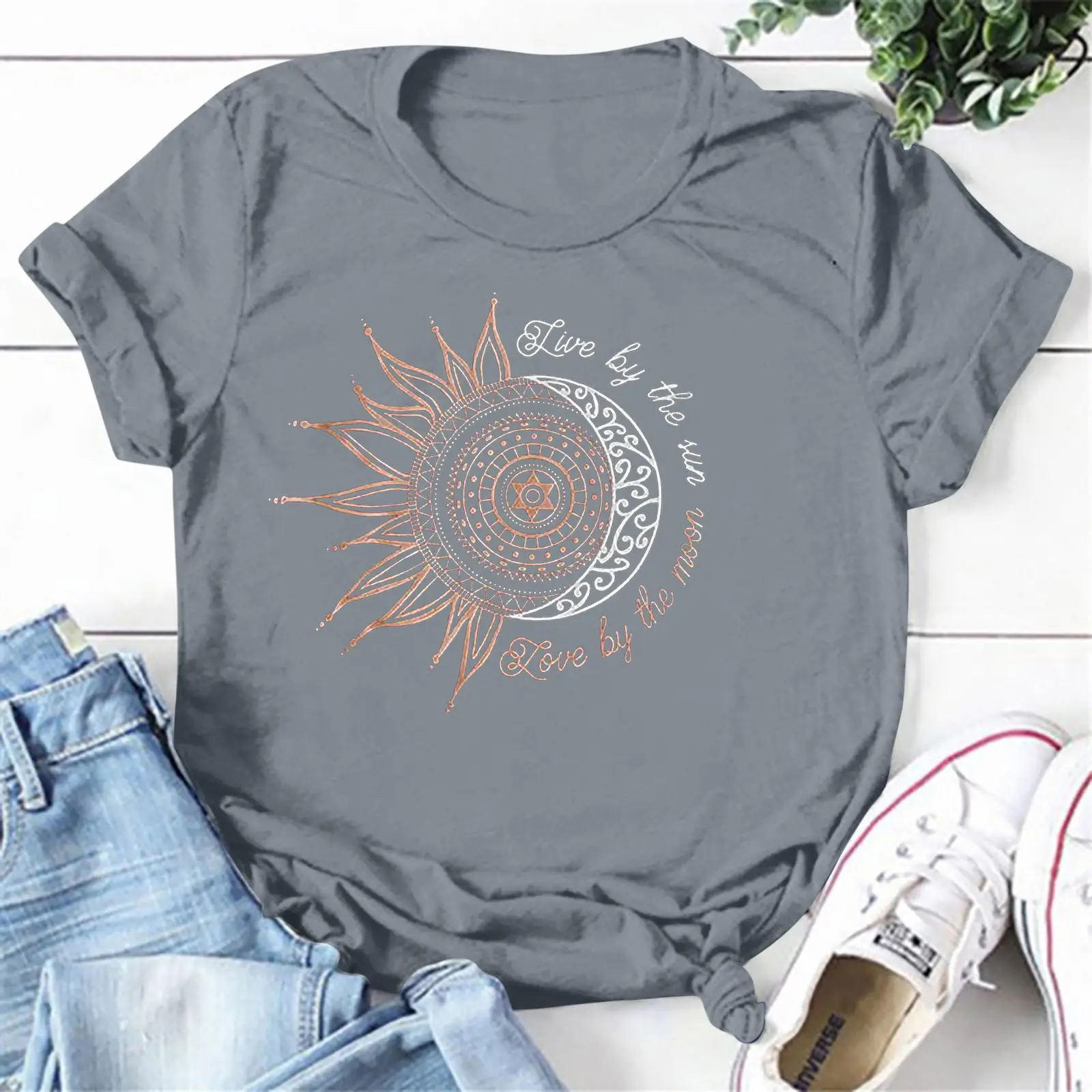 Women's Red Sunflower Print Loose Pullover T-Shirt - Image 2