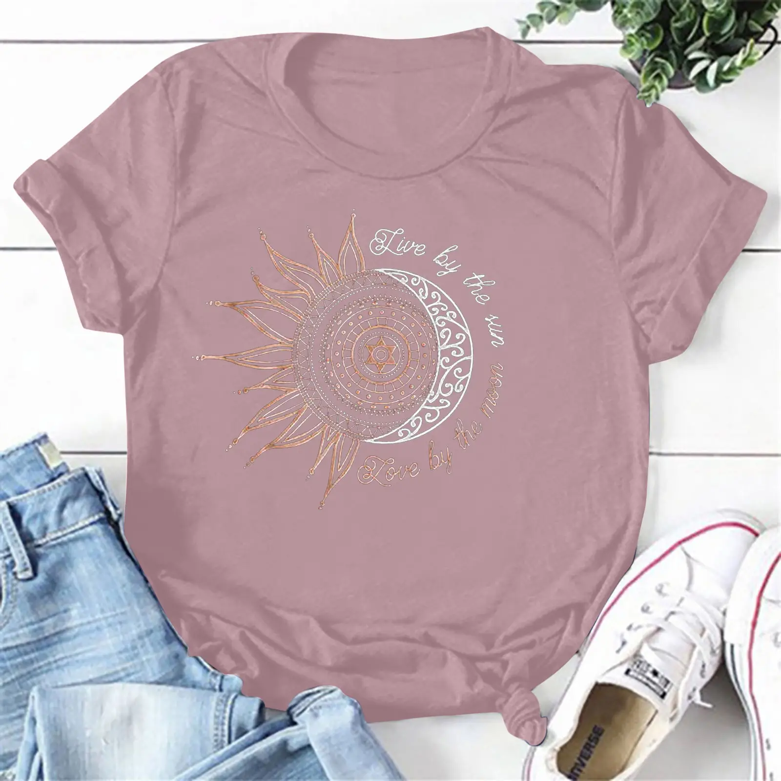 Women's Red Sunflower Print Loose Pullover T-Shirt - Image 21