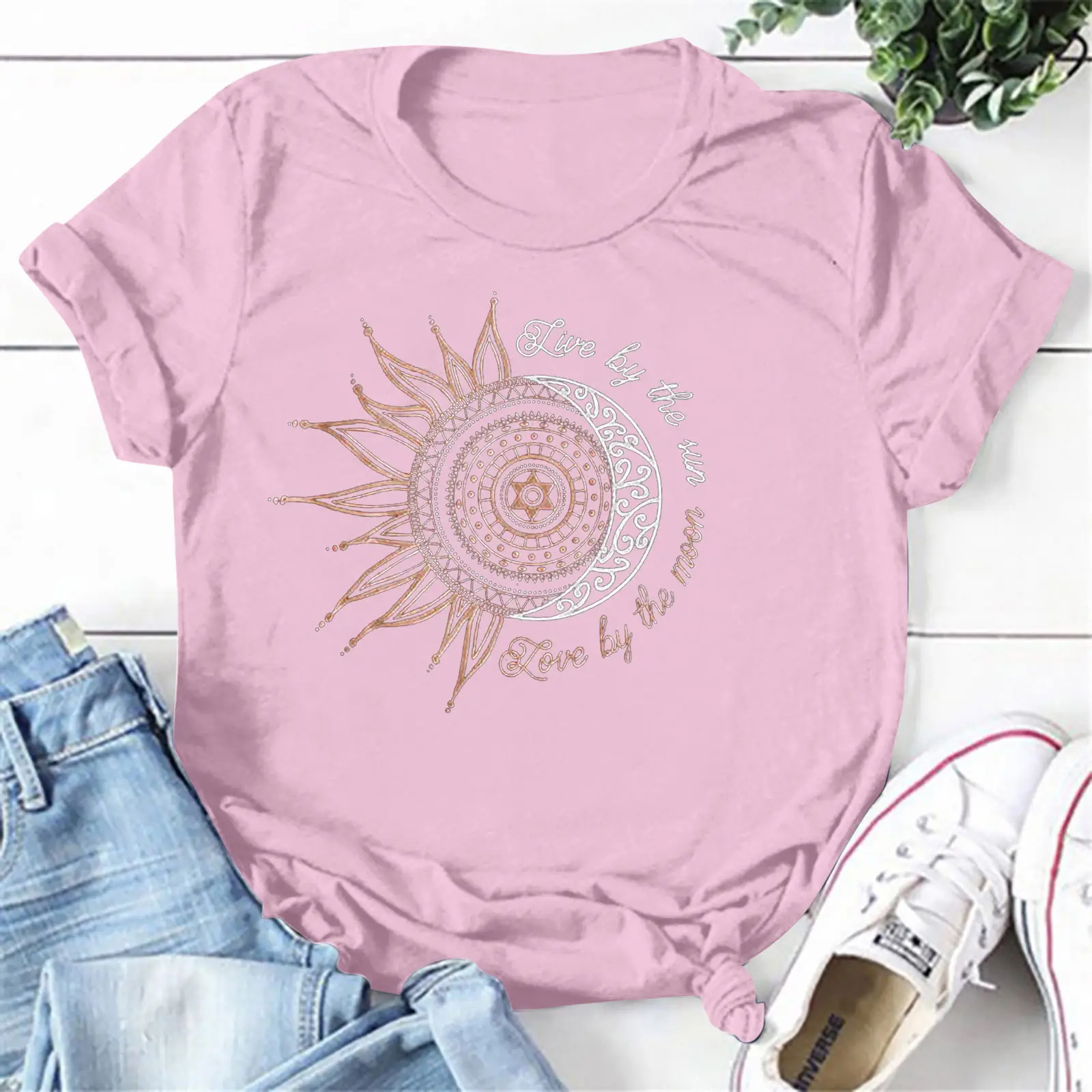 Women's Red Sunflower Print Loose Pullover T-Shirt - Image 5