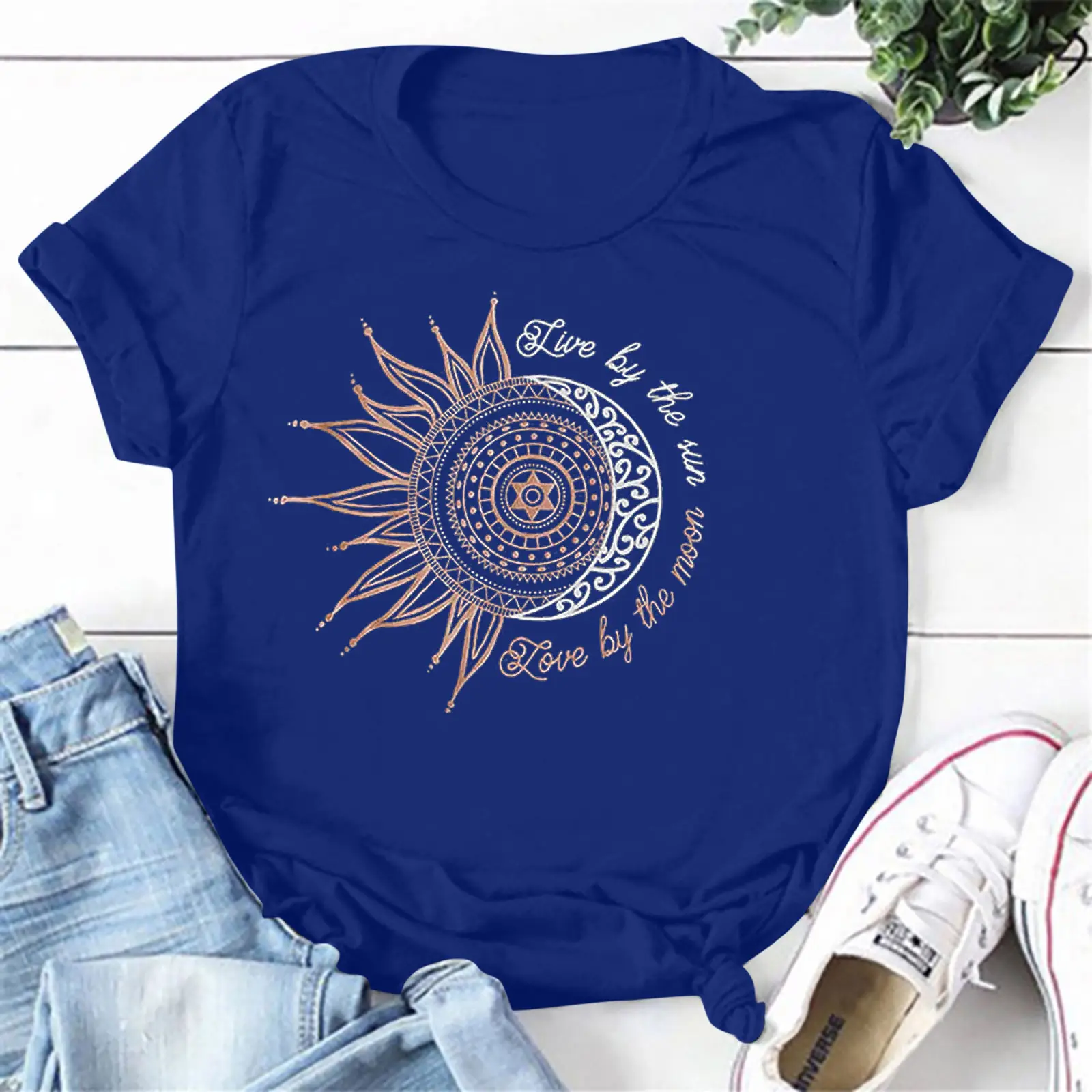 Women's Red Sunflower Print Loose Pullover T-Shirt - Image 7