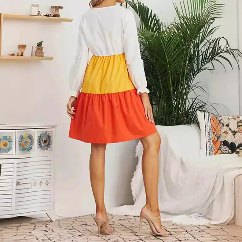 Multi Color V Neck Long Sleeve Skirt Set for Women
