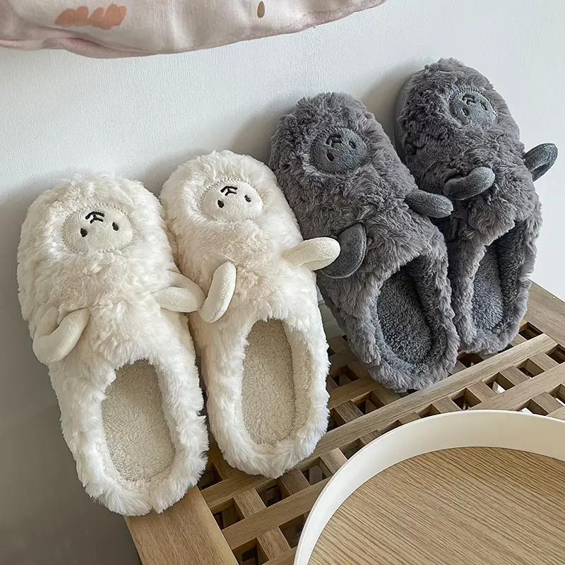 Cotton Slippers for Male and Female Couples Cute Cartoon Girl Heart Little Sheep Slippers Winter Indoor Home Soft Bottom Plush Cotton Slippers
