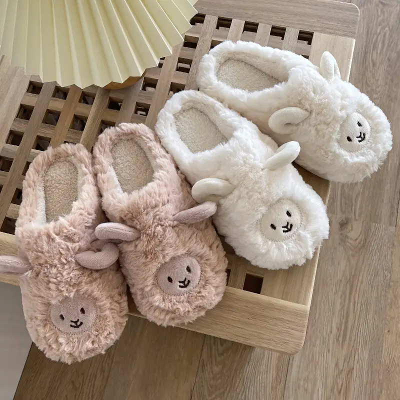 Cotton Slippers for Male and Female Couples Cute Cartoon Girl Heart Little Sheep Slippers Winter Indoor Home Soft Bottom Plush Cotton Slippers