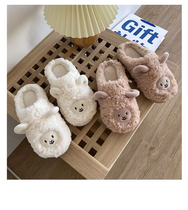 Cotton Slippers for Male and Female Couples Cute Cartoon Girl Heart Little Sheep Slippers Winter Indoor Home Soft Bottom Plush Cotton Slippers — feature 7